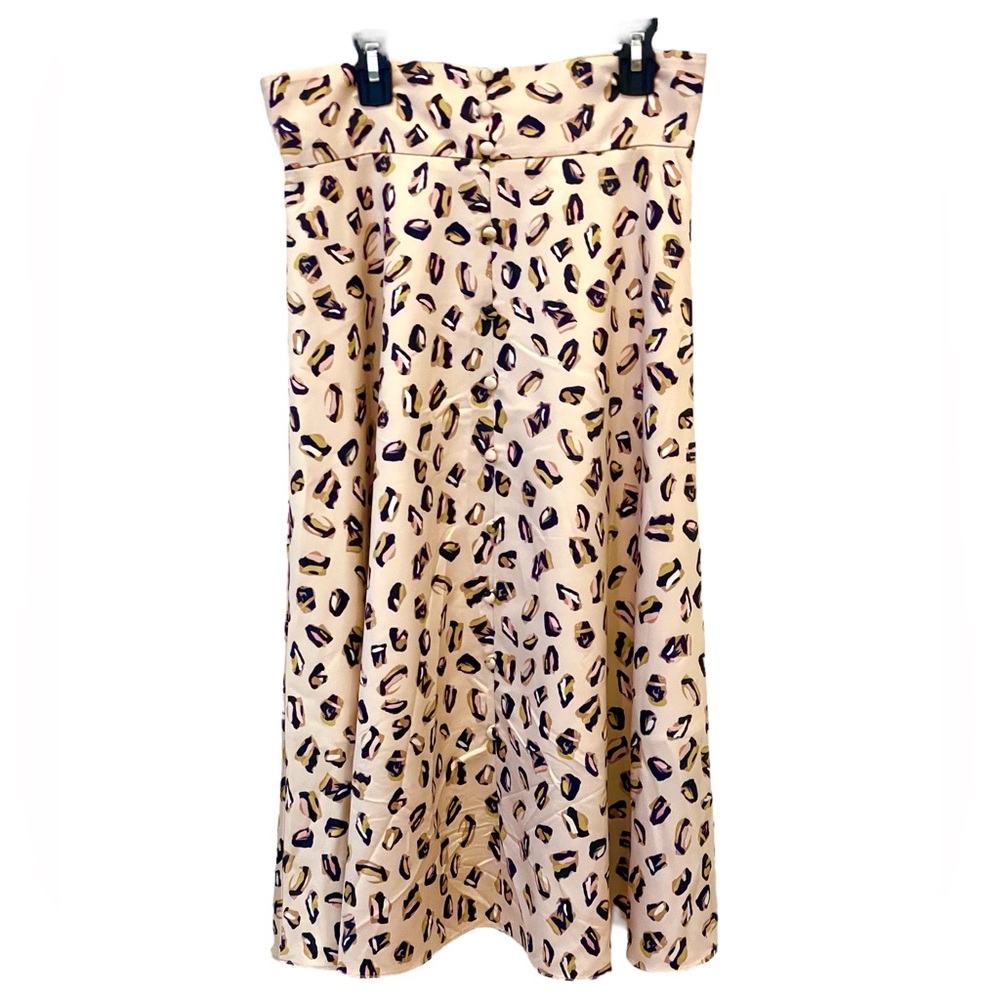 Hutch cream, pink, tan & black high waisted Midi A-Line Skirt